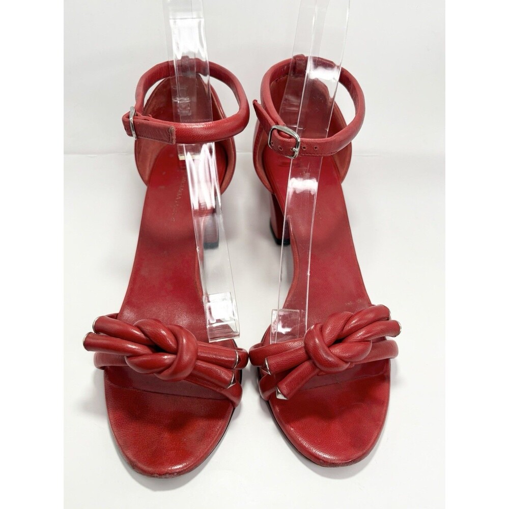 Balenciaga Red Block Heels w/ Knot Detail Silver Accents Sandal Sz EU 36.5 6.5 - Picture 5 of 13
